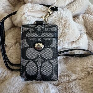 Coach Lanyard ID/Badge Holder Black & Grey Signature